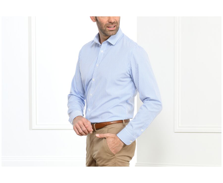 Chemise blanche carreaux bleus - Col français - ALEXIS