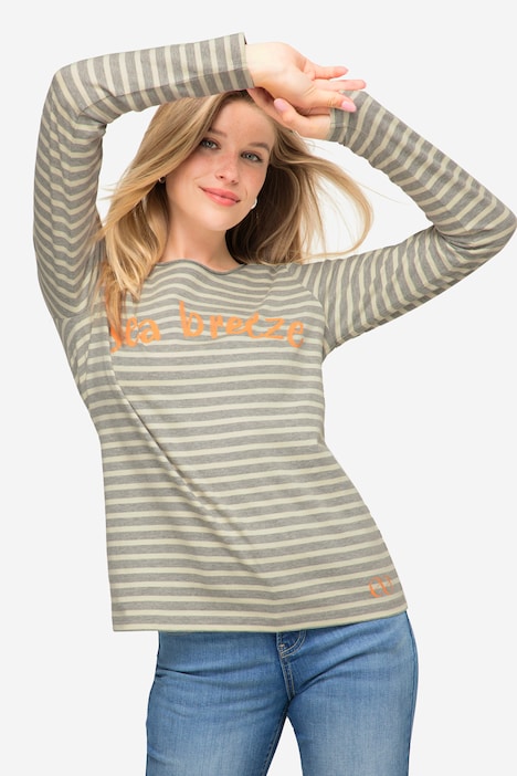 Ringelshirt, Regular Fit, Statement Print, Rundhals, Langarm, OEKO-TEX