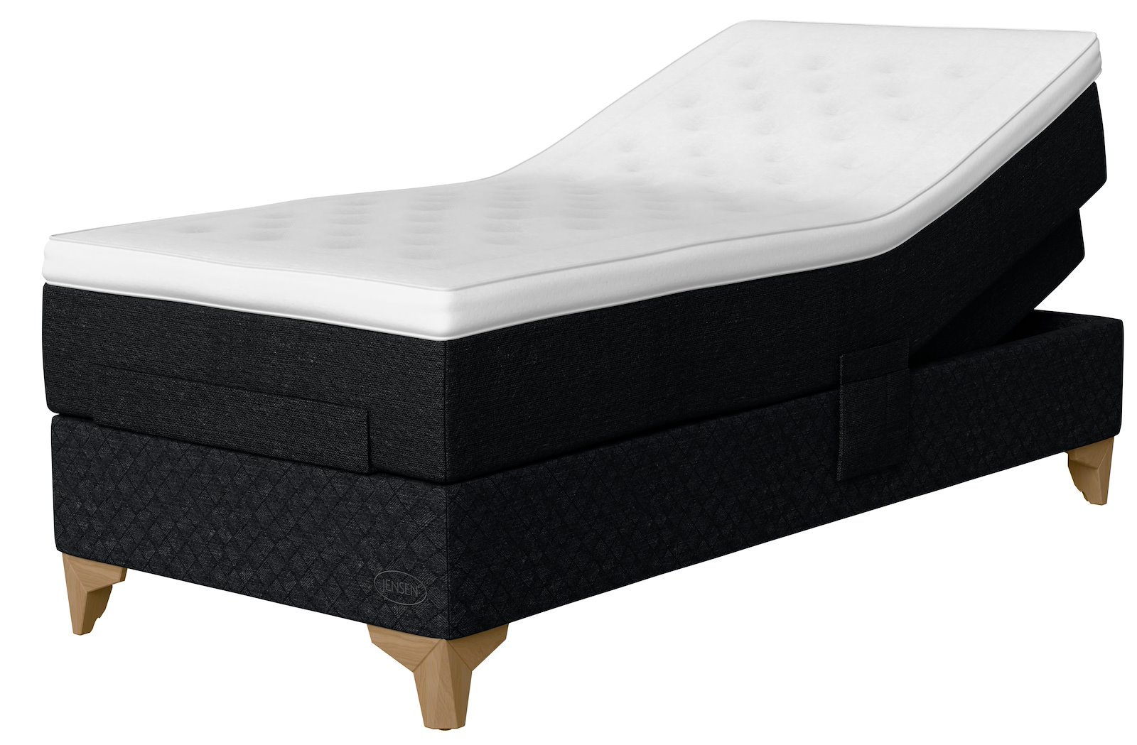 Majestic Aqtive II regulerbar 90x200 cm Tekstil 198/208 antrasitt, ekstra fast, Optima overmadrass, Eicon ben 14 cm hvitlasert,Uten hodegavl