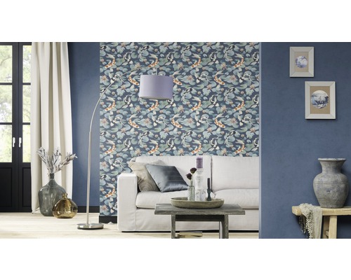 Vliesbehang 409444 Kimono Koi blauw en wit