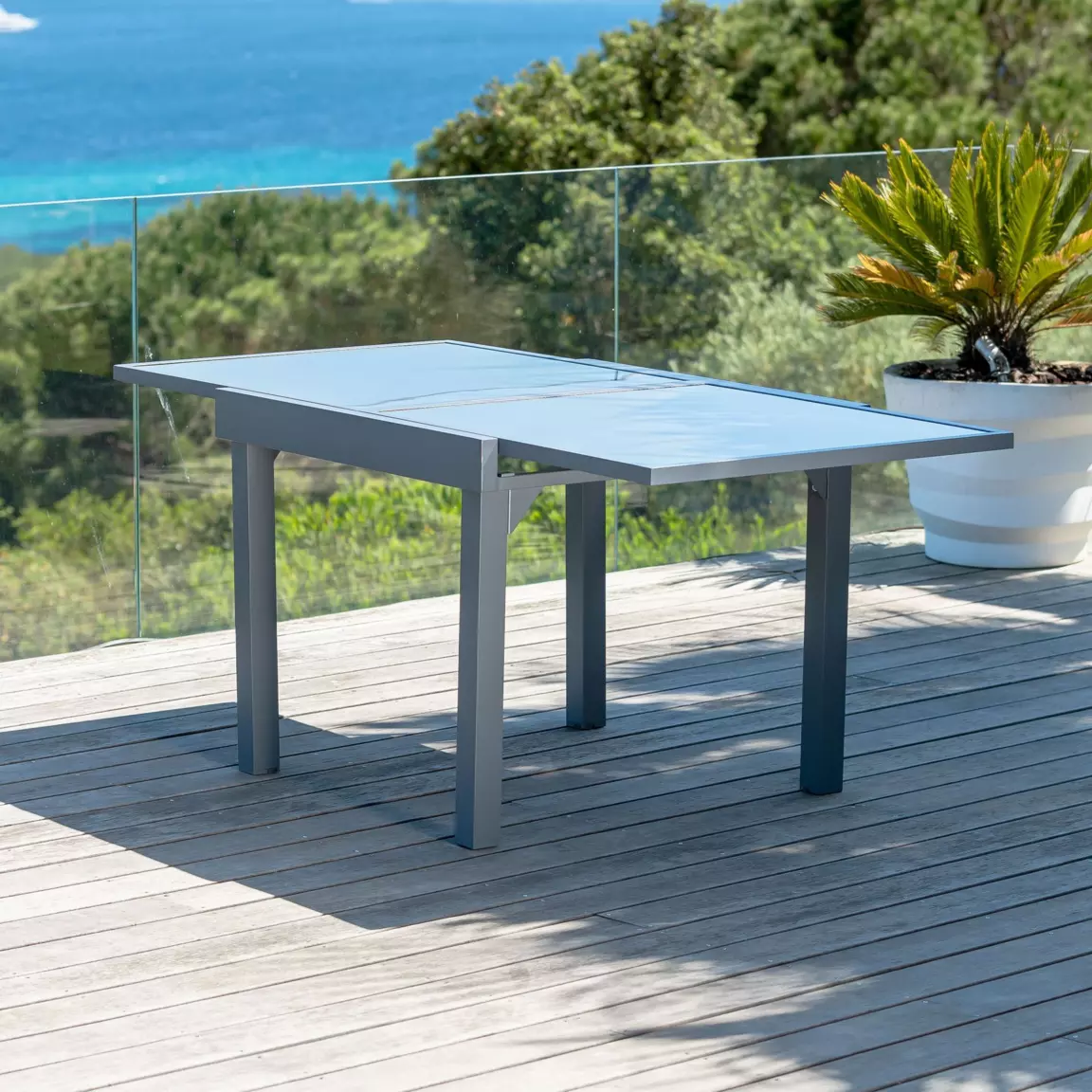 Table de jardin extensible en verre 8 places (90/180 x 90 cm) Murano Gris ardoise
