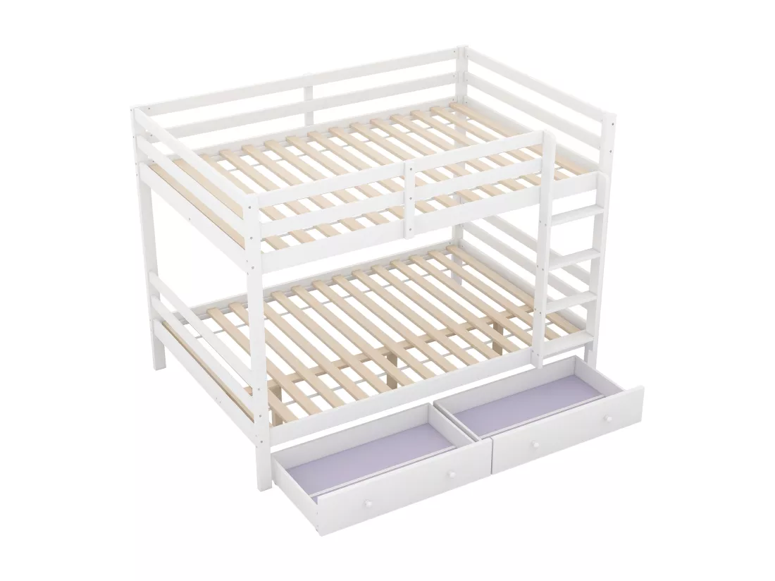 Blanc 140 * 200cm lits superposés pour enfants avec tiroirs, espace de rangement, barre de barre haute