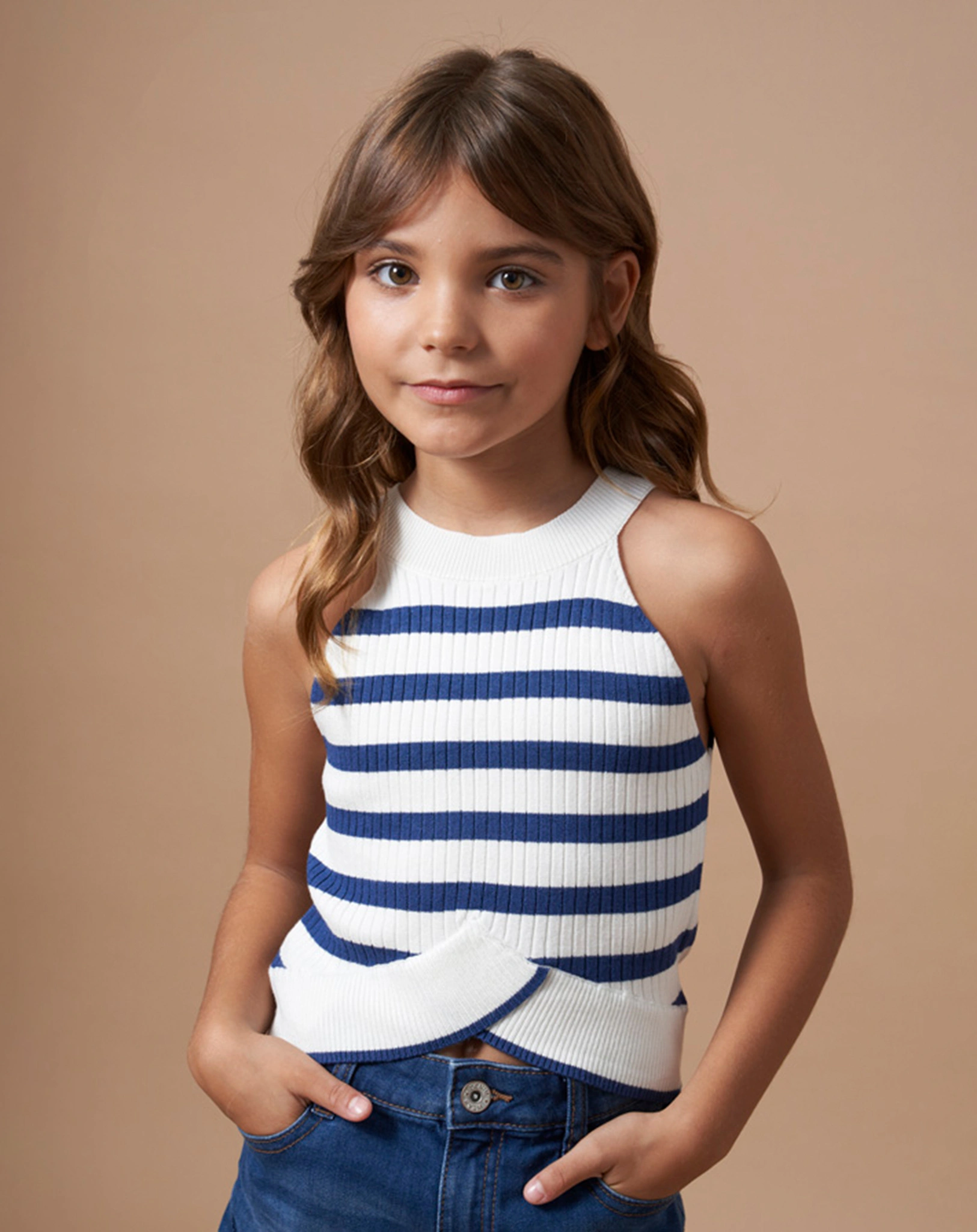 Top TRIKOT STRIPES ärmellos in kobalt