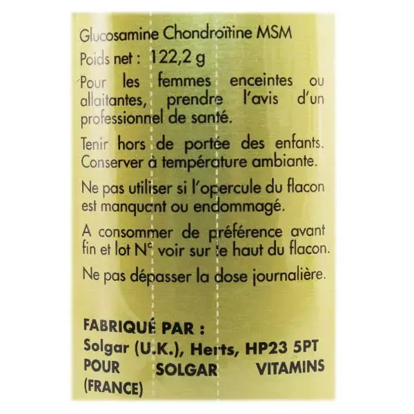 Solgar Extra Concentré Glucosamine Chondroïtine MSM 60 comprimés
