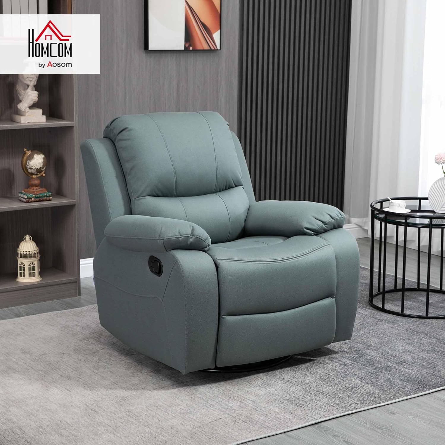 HOMCOM Relaxsessel Fernsehsessel mit Liegefunktion Liegesessel Sessel mit Verstellbarer Rückenlehne, Fußstütze Polstersessel aus Mikroraserstoff für Wohnzimmer Schlafzimmer, Grün