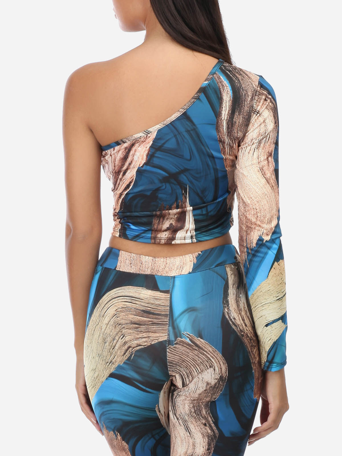 Top one shoulder à motif- Bleu