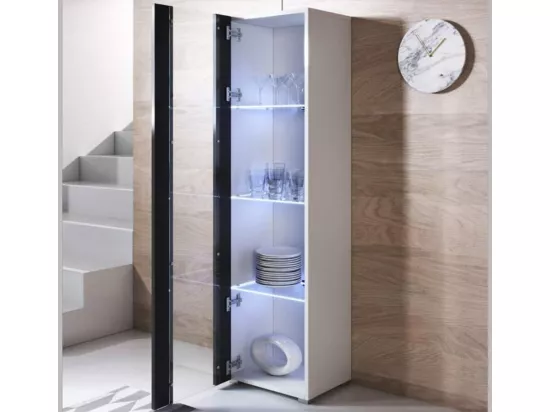 Vitrine pour Salon Salle à manger en Blanc et Noir avec LED 40x29x167cm Luke V5