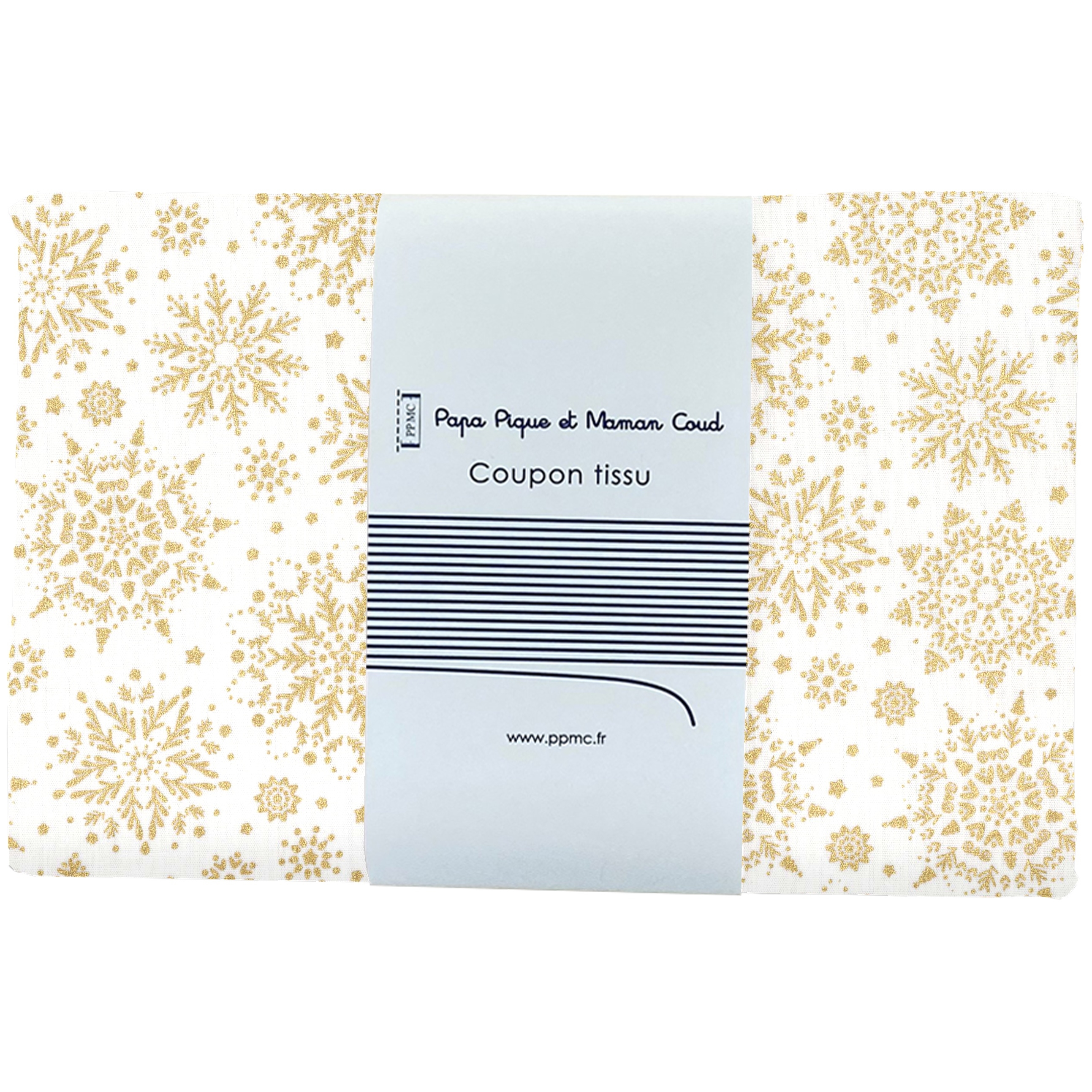 Coupon Tissu 1 M Ex2449 Flocon De Noel Or Ecru