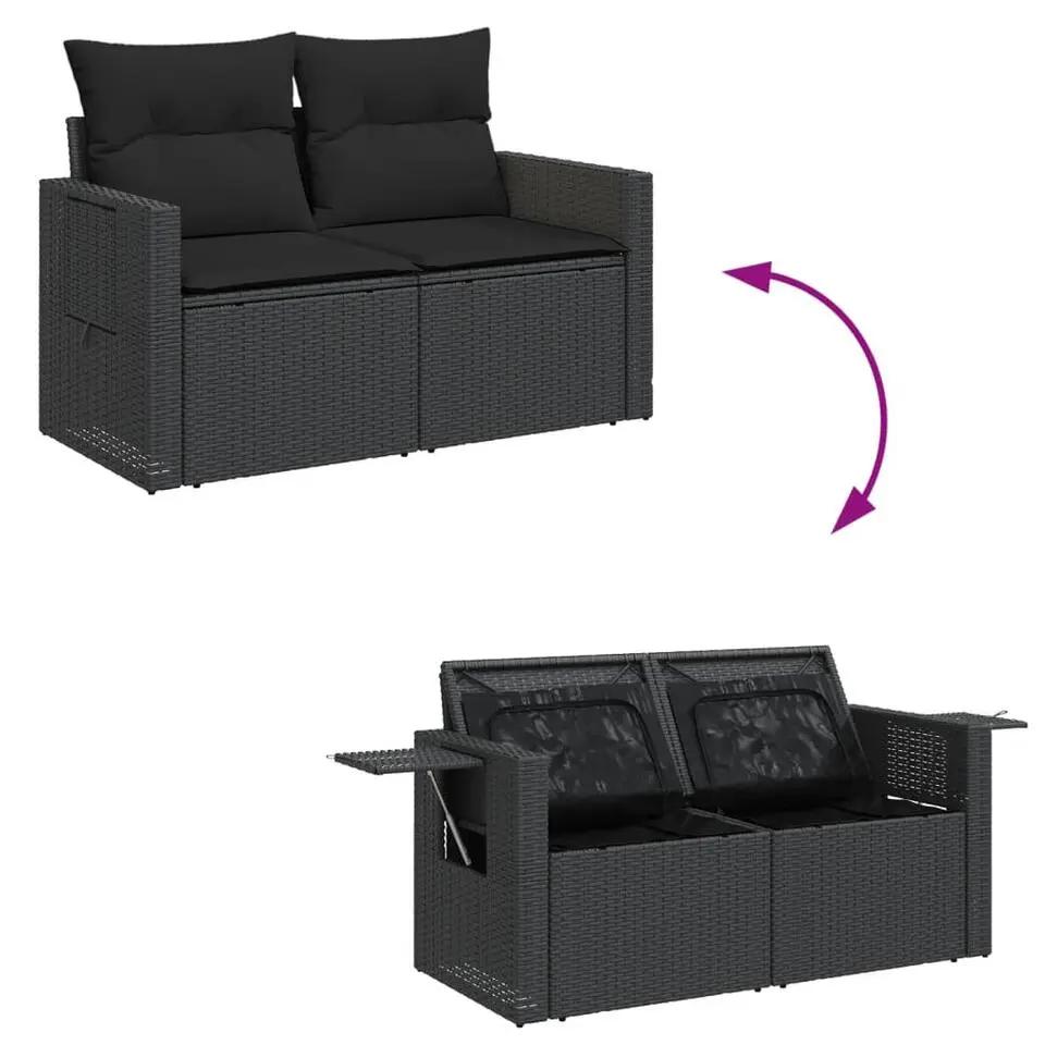 vidaXL - Tuinbank 2-zits - Zwart - Poly rattan - Met kussens
