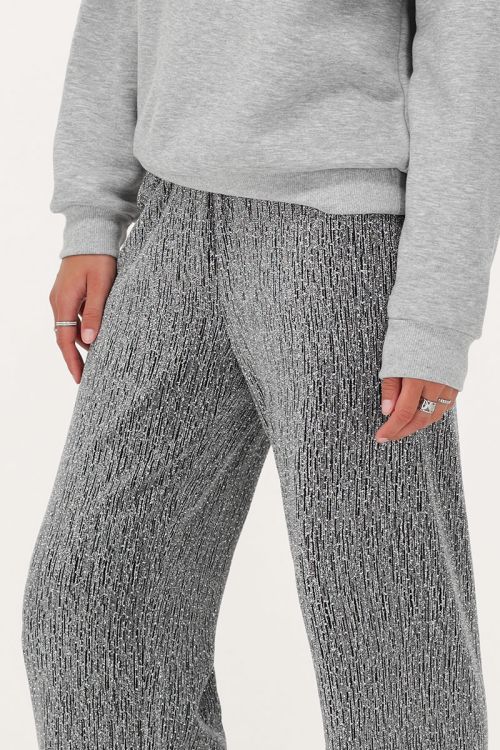 Zilverkleurige wide leg broek met strass steentjes