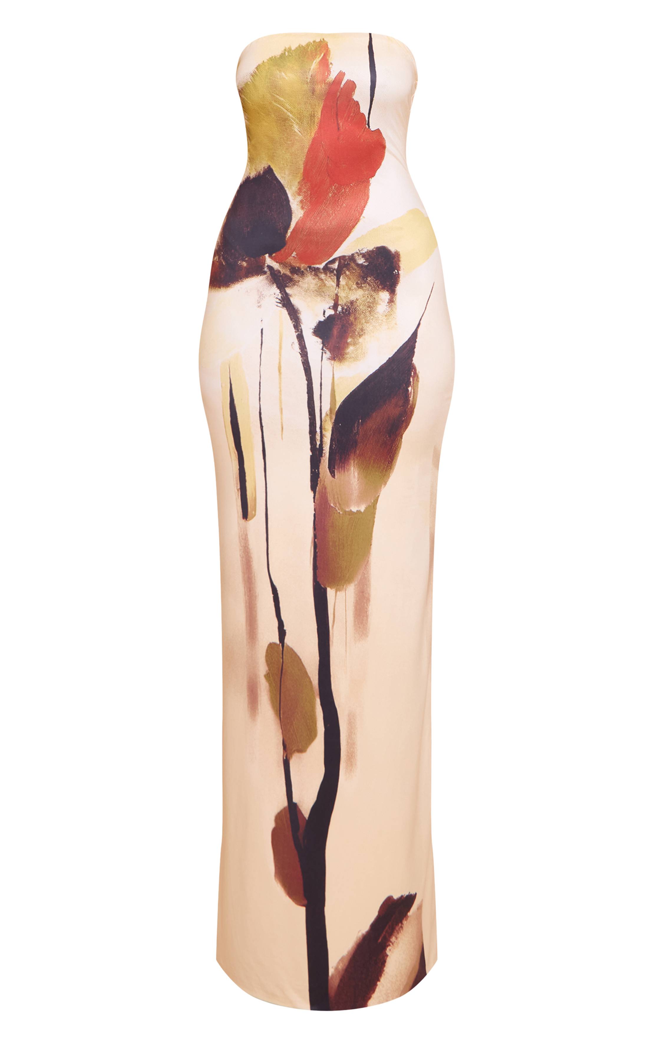 Crème Robe Maxi À Bandeau Imprimée
