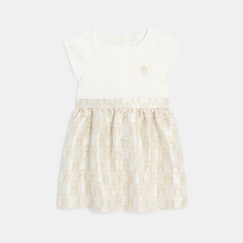 Robe de fête bi-matière motif jacquard brillant bébé fille Jaune