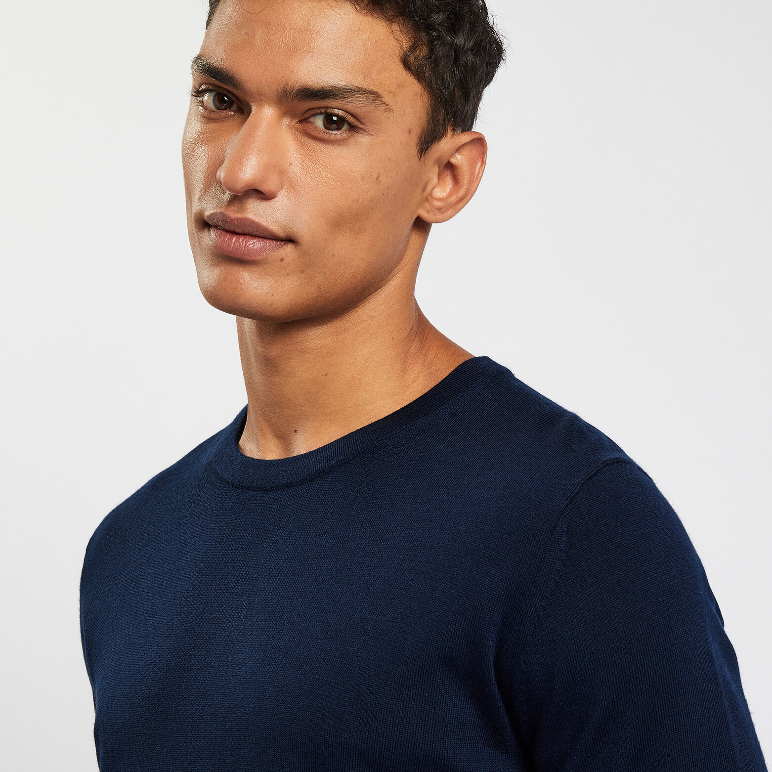 Pull col rond en laine mérinos Bleu moyen