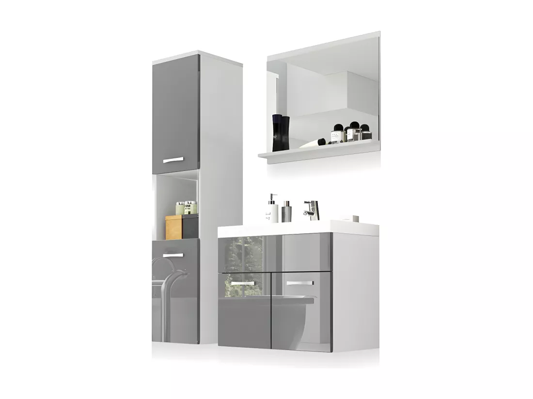 Ensemble de meubles de salle de bain - blanc mat / gris brillant - Sillali petit