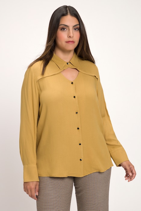 Bluse, Cut-Out, Hemdkragen, Langarm