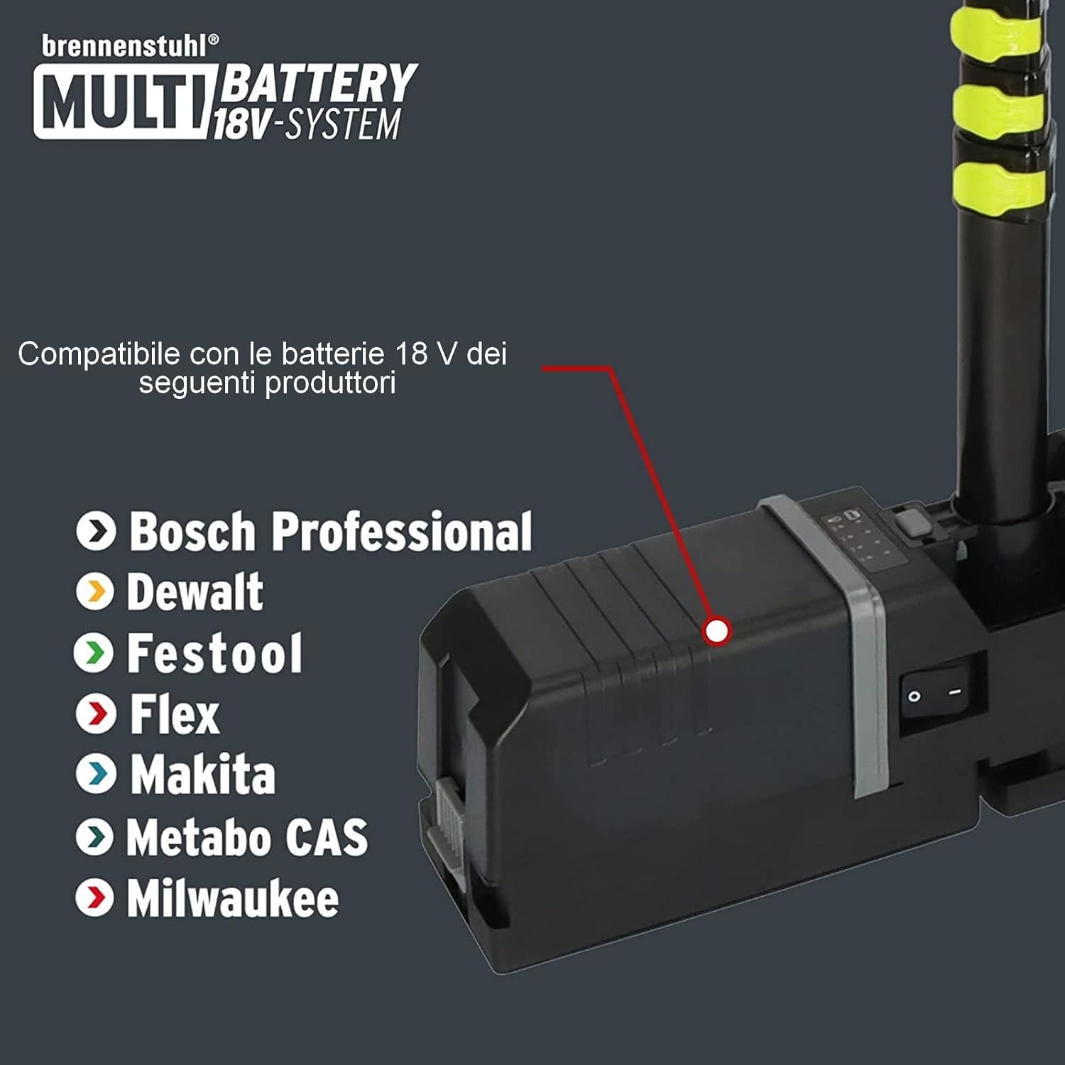 Brennenstuhl Multi Battery LED 360° Hybrid Baustrahler 12050 MH, schwarz, grau & Multi Battery LED Akku Teleskop Arbeitsstrahler 6050 MA(7700lm, IP54, höhenverstellbar bis 140cm), schwarz, grau