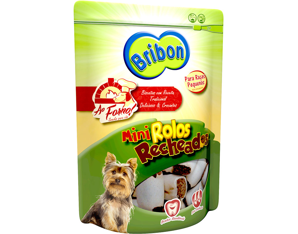 SNACKS PARA CÃO BRIBON AO FORNO MINI ROLOS RECHEADOS PARA RAÇA PEQUENA 200G