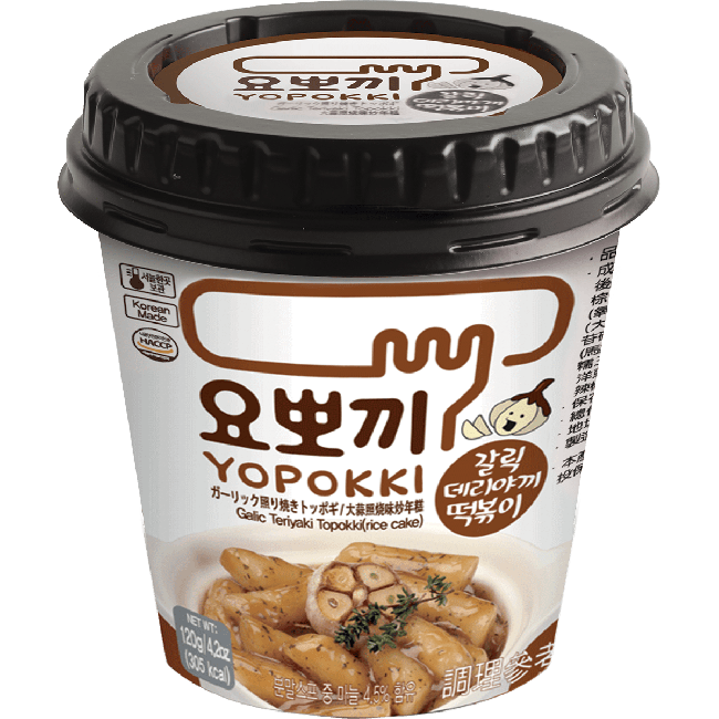 Yopokki Instant Topokki Rijstcake Cup Knoflook Teriyaki Smaak 120g