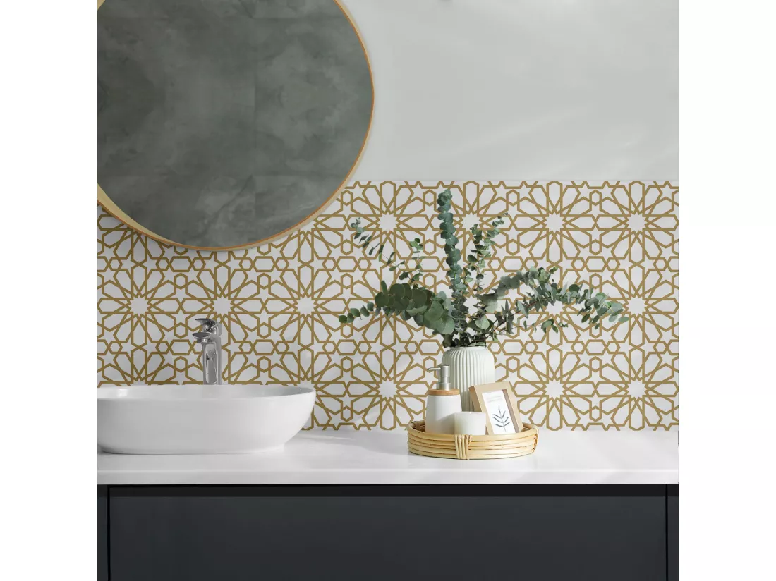 Panneaux muraux autocollants en vinyle imperméable - 4 x 50 x 50 cm - Motif géométrique avec étoiles