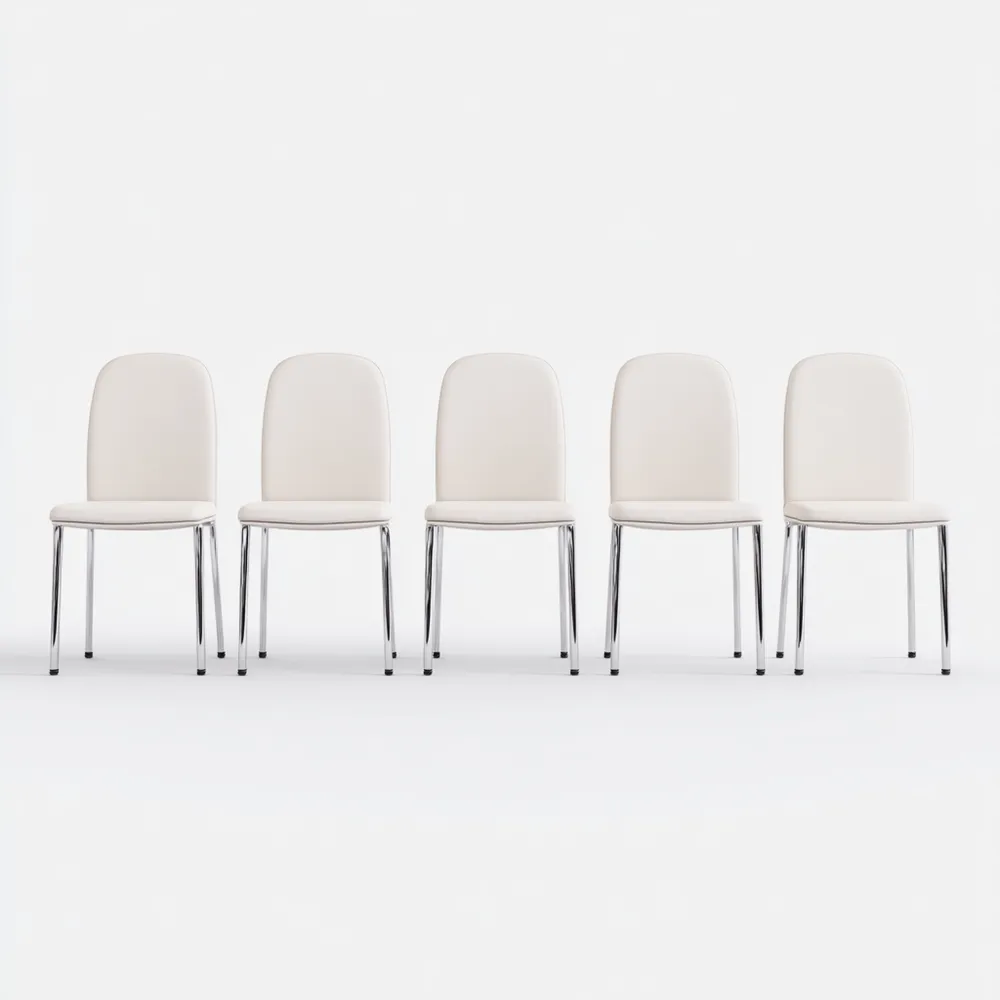Esszimmerstuhl Set von 5 - Kunstleder Weiß - Chromgestell - 45x50x80 c