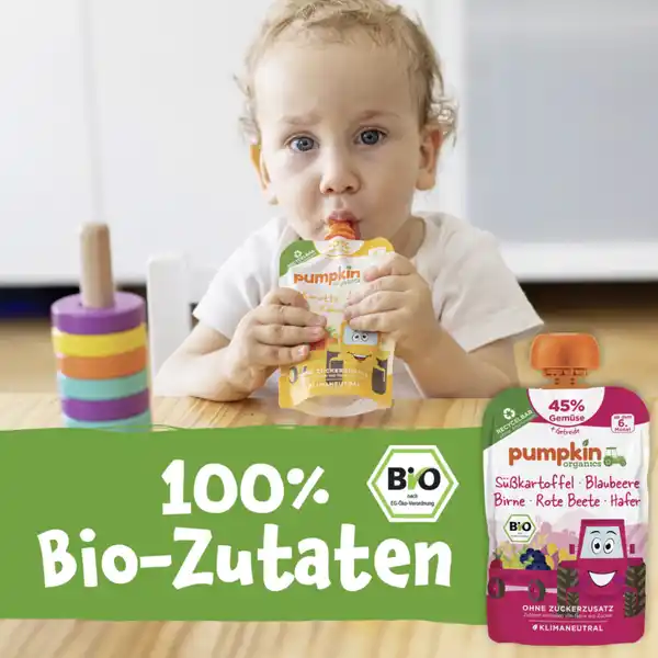 Bio Quetschie mit Süßkartoffel, Blaubeere, Birne, Rote Beete & Hafer