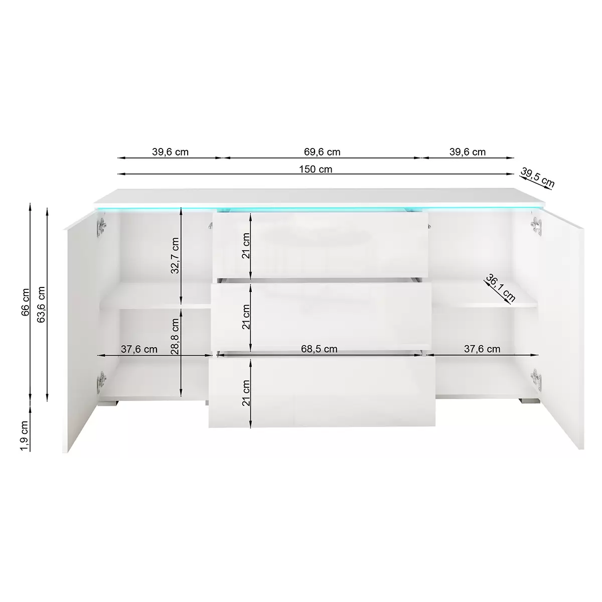 Sideboard Vera 150 weiss