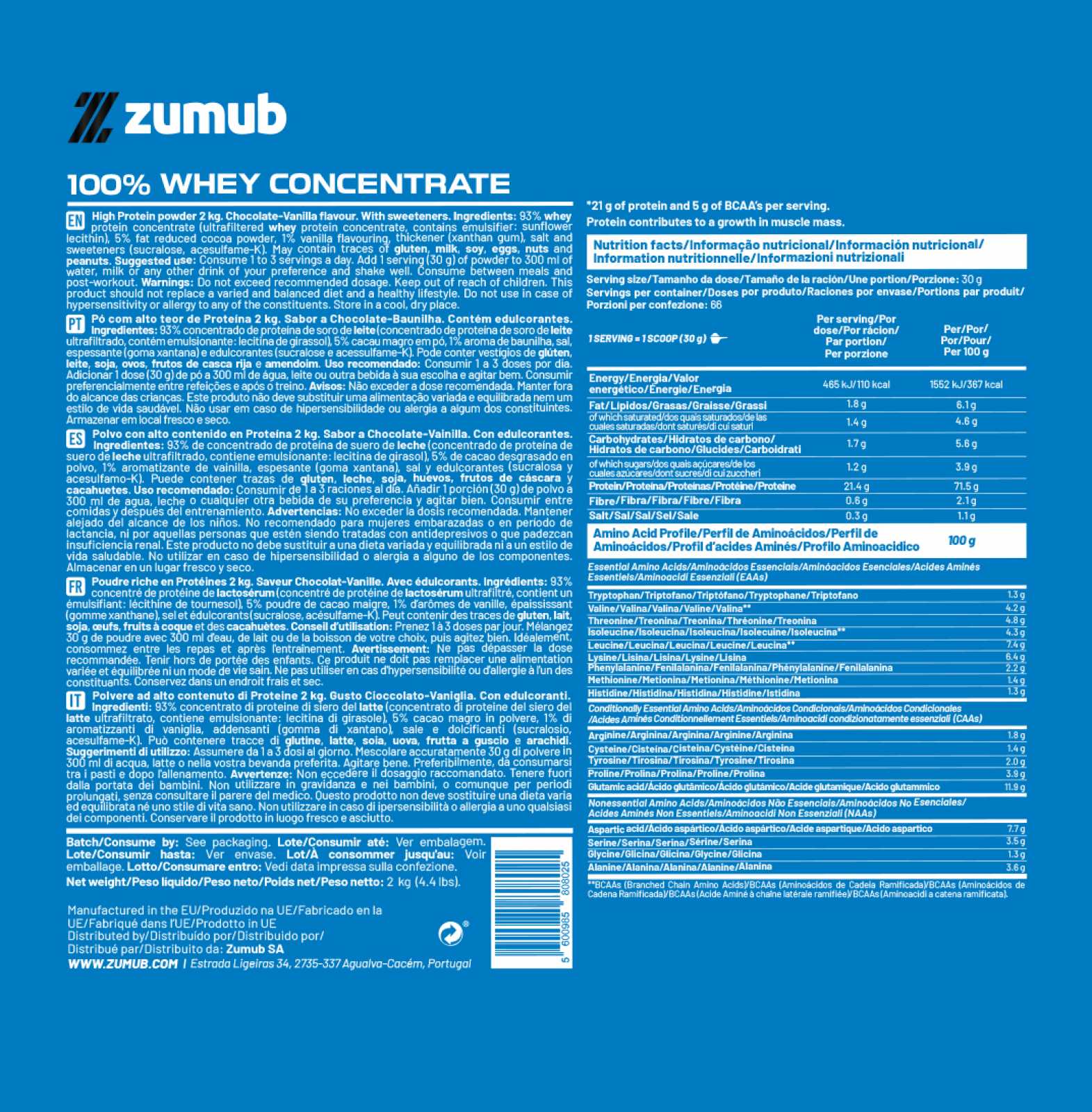 Zumub Concentrado de Soro de Leite 100% Puro 30g