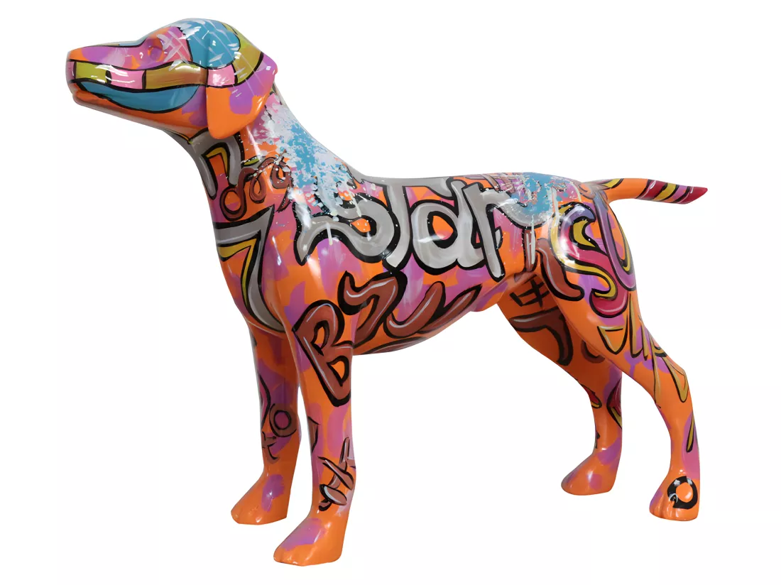 Statue chien labrador orange avec graffiti multicolore L76 cm - JASPER