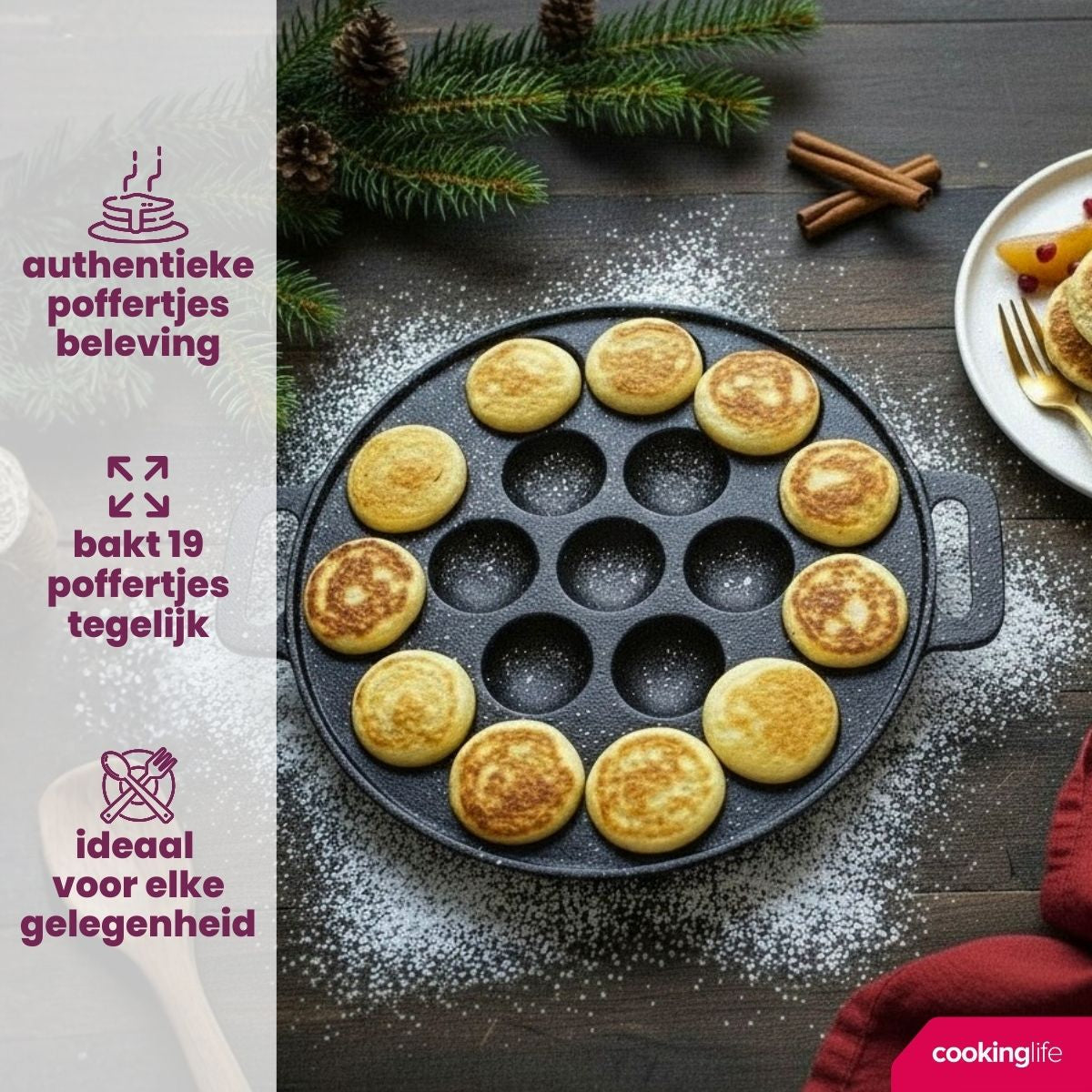 Cookinglife Poffertjespan - Gietijzer - Ã¸ 24 cm - 19 poffertjes