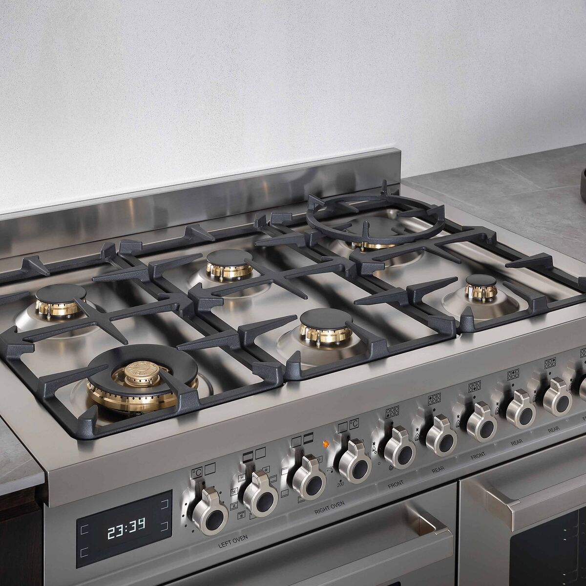 PRO96L2EXT Professional Gasskomfyr med dobbelovn 90 cm, Rustfritt Stål