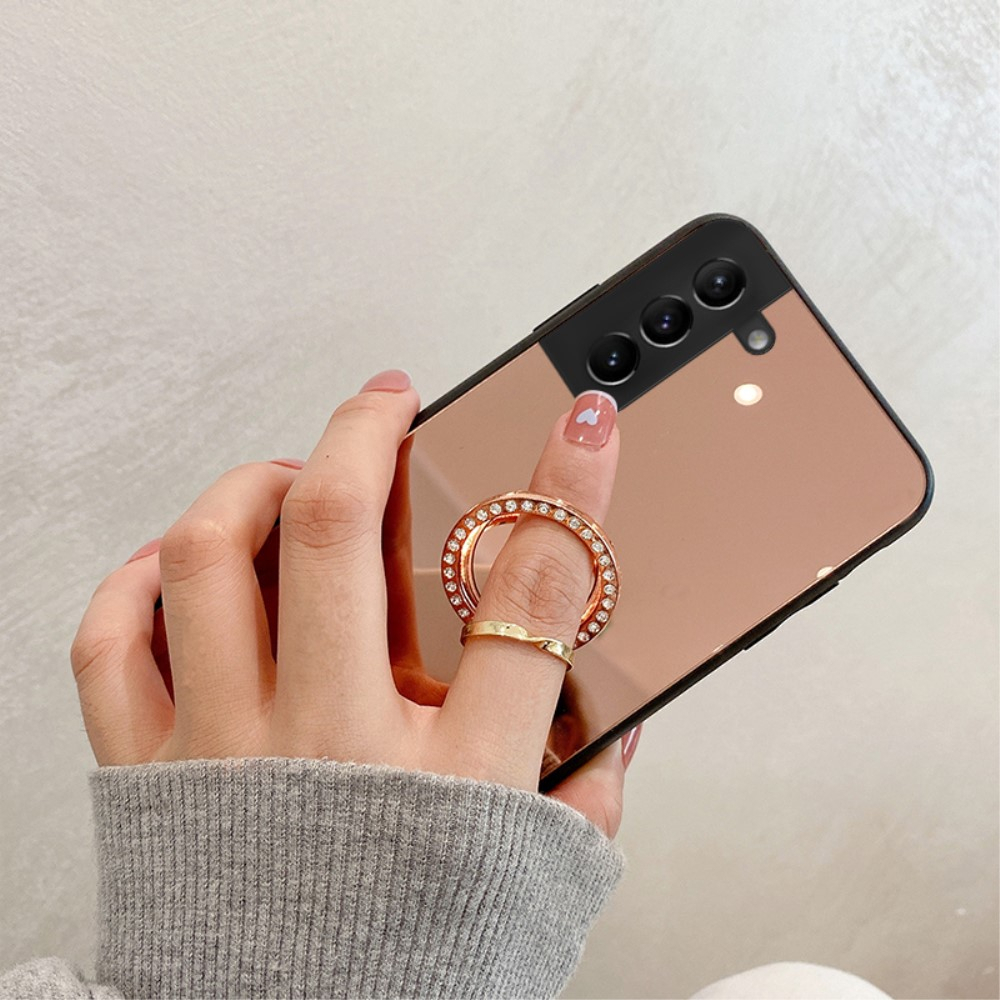 Samsung Galaxy S22 5G Hybrid Hardcase Hülle   Magnetischer Kickstand Haltering mit Spiegel - Roségold