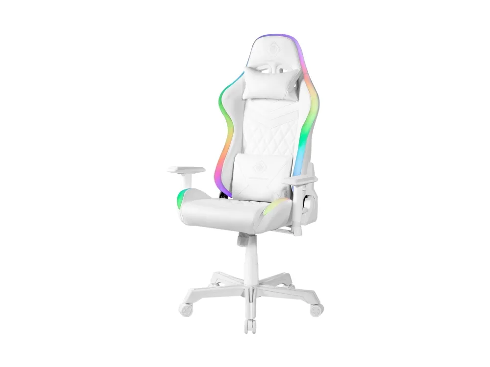DELTACO GAMING GAM-080 - Spillestol - ergonomisk - armstøtter - T-formet - vippe - drejeled - kunstig læder - hvid, RGB