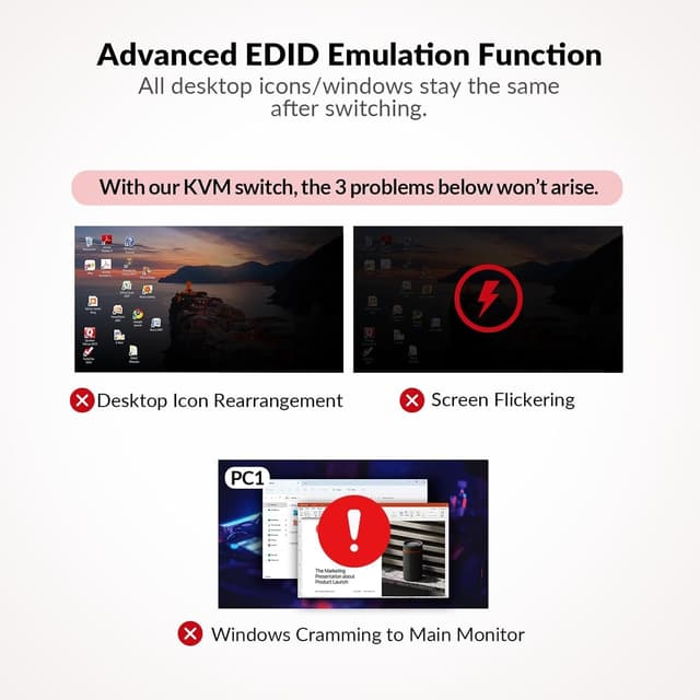 AV Access KD-E10 Dockingstation & KVM Switch for 2 computere til 2 skærme HDMI 4K60Hz, 100W PD, 3 x USB, 1G Ethernet, SD, 3.5 mm AUX Audio EDID