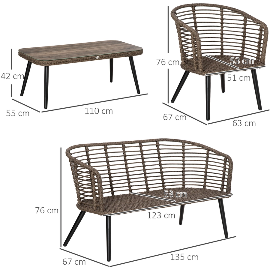 Outsunny Gartenmöbel-Set mit Teetisch grau