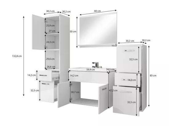 Ensemble de meubles de salle de bain - Chêne Sonoma / Blanc Brillant - KINSONIN