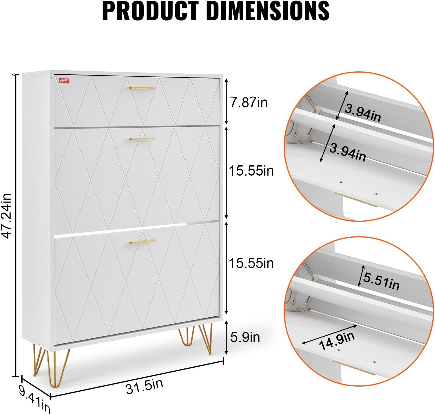 VEVOR Schuhschrank Schmal, Schuhregal Weiß, 800 x 239 x 1200 mm Schuhkipper mit 3 Klappen + oberem Staufach, Schuhkommode 68 kg Tragfähigkeit, Aufbewahrungsschrank Schuh P2-Spanplatte für Flur