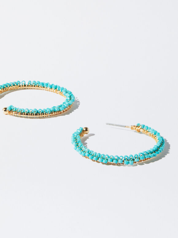 Brincos de argola com miçangas - Azul