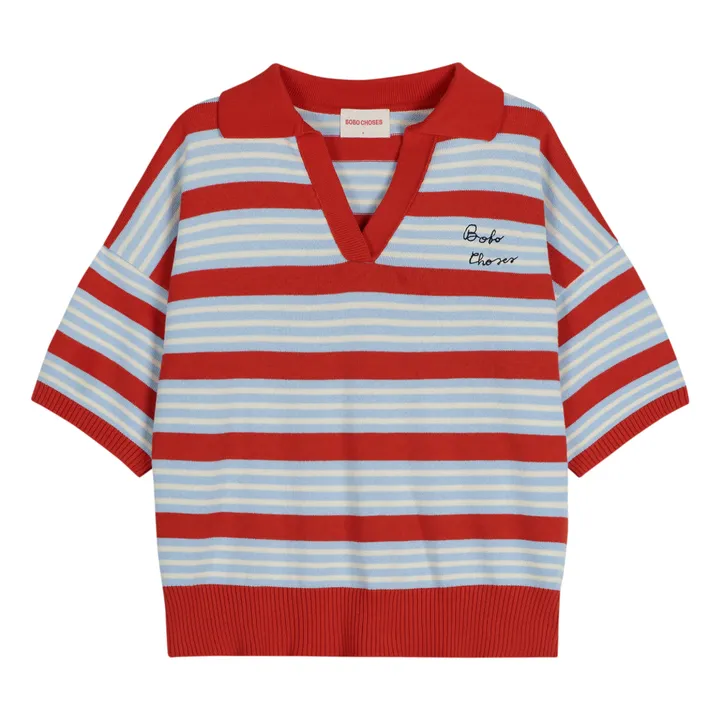 Bobo Choses Pull Col Polo Rayures Coton Bio x Smallable | Bleu