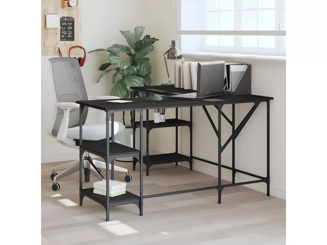Bureau noir 139x139x75 cm bois d'ingénierie