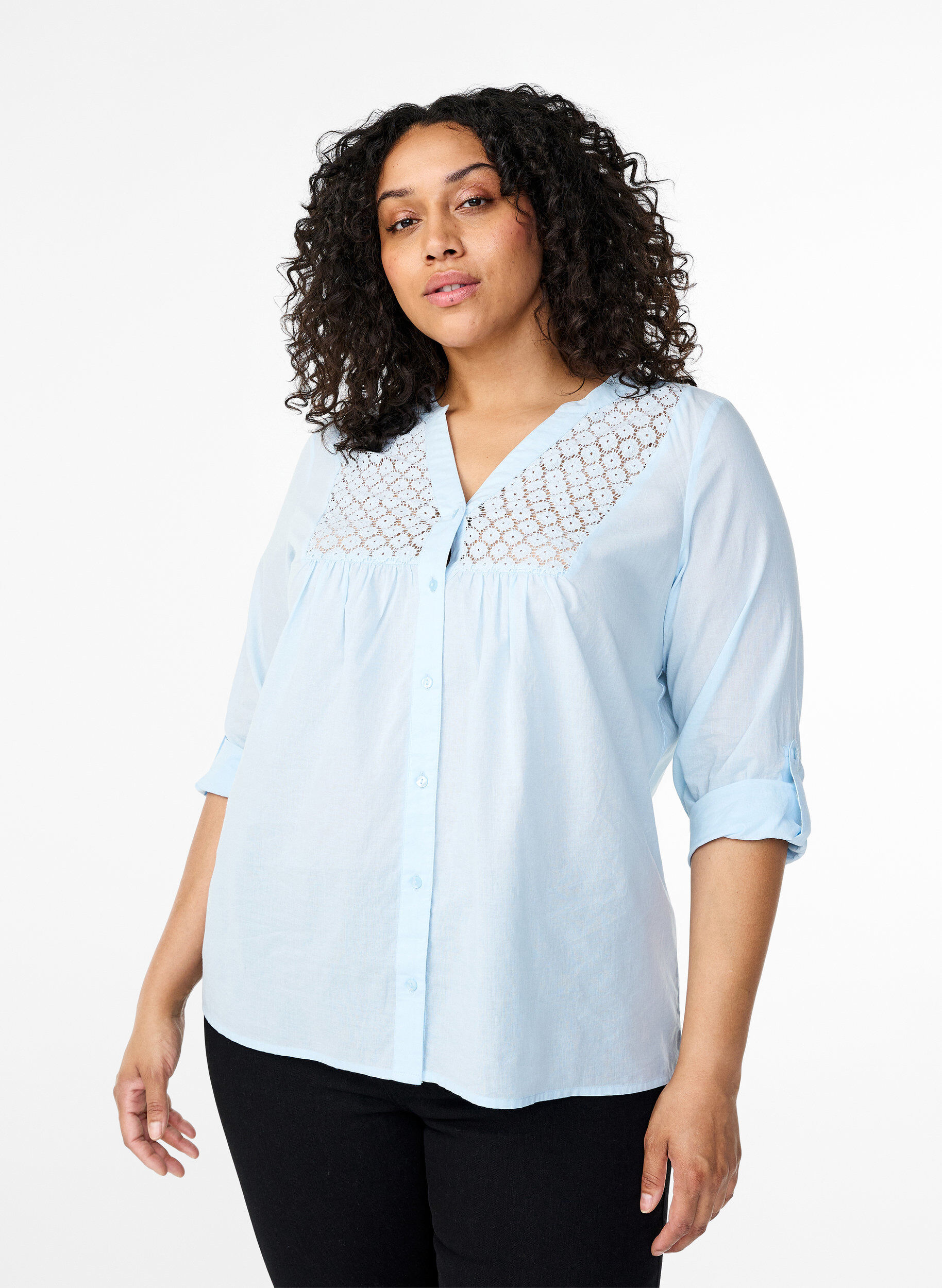 FLASH - Skjortebluse med crochetdetalje