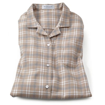 Damen-Nachthemd kariert, Beige-Blau