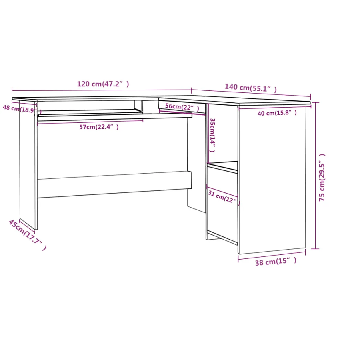 VIDAXL Bureau d'angle - Noir bois d'ingénierie