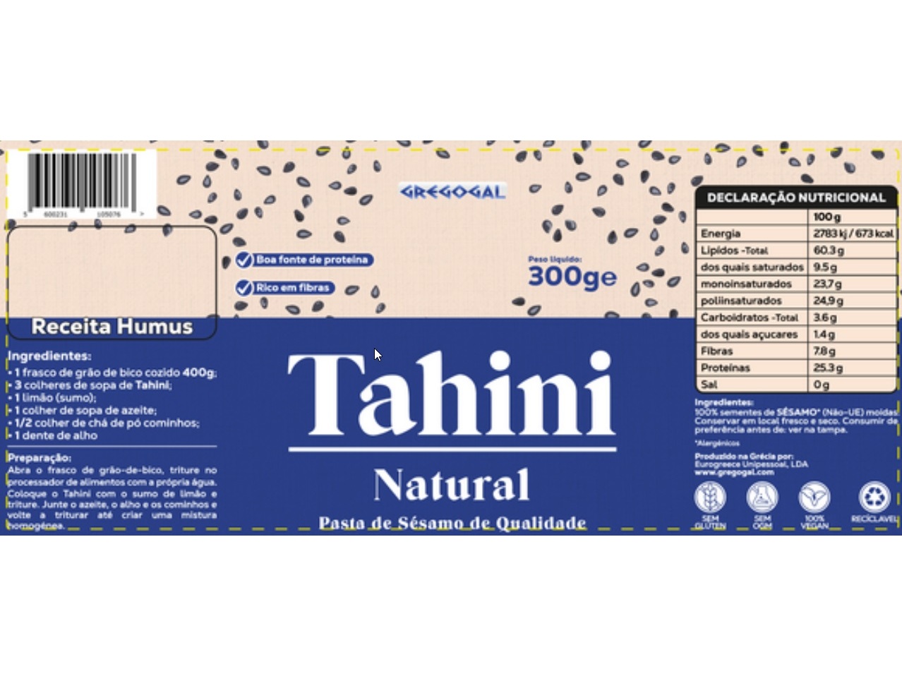 PASTA GREGOGAL TAHINI NATURAL 300G