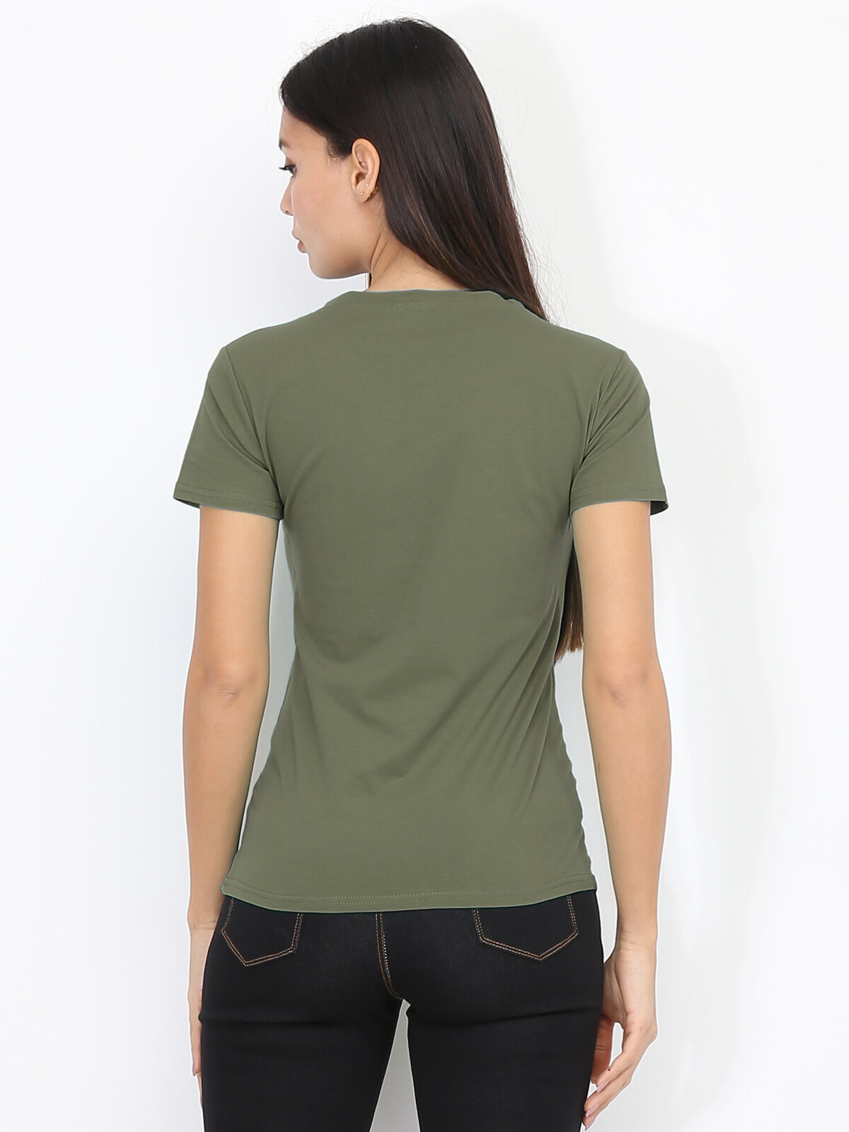 T-shirt basique à col V- Kaki