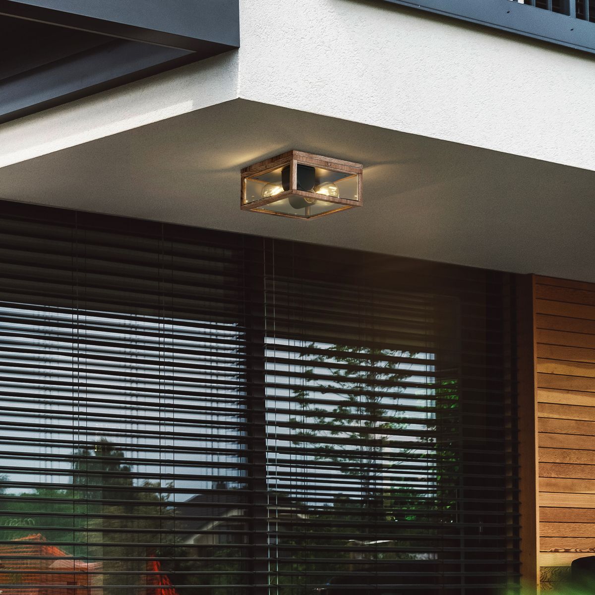 Industriële plafondlamp hout print IP44 2-lichts - Charlois