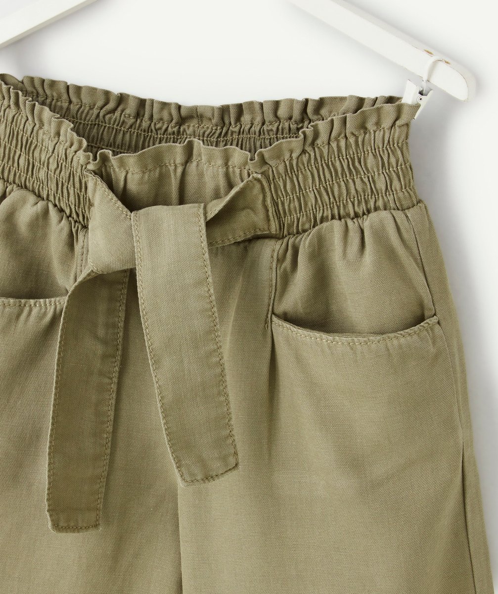 PANTALON LARGE FILLE EN VISCOSE RESPONSABLE KAKI AVEC NOEUD