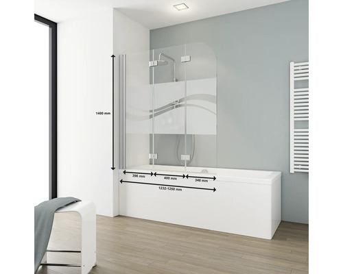 3-delige badwand SCHULTE Komfort ExpressPlus 125 x 140 cm, glasdecor Liane, profielkleur aluminium EP3354 01 97 140