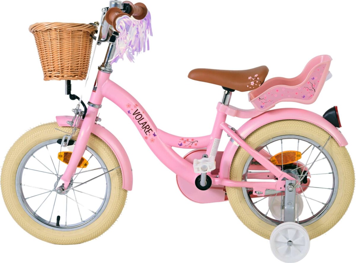 Volare - Børnecykel Med Støttehjul - 14'' Tommer - Blomster Pink