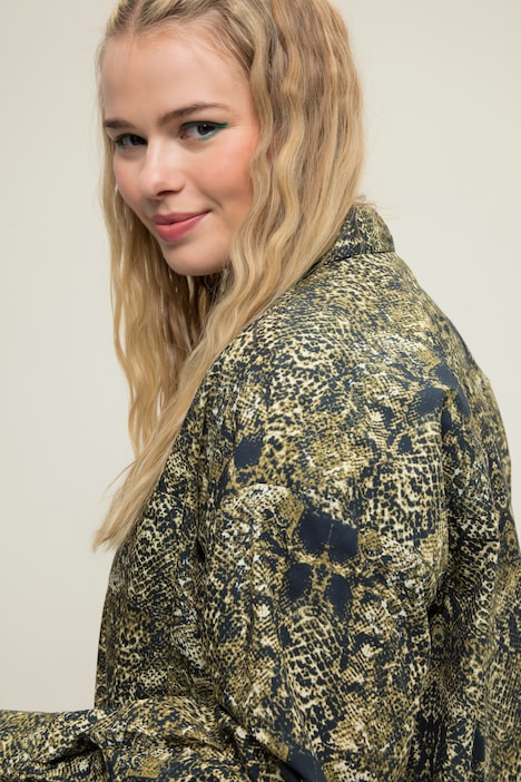 Hemdbluse, oversized, Snakeprint, Knopfleiste, Hemdkragen