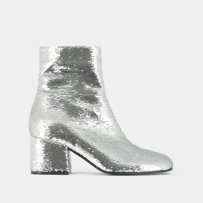 Bottines à talons  en sequins argent